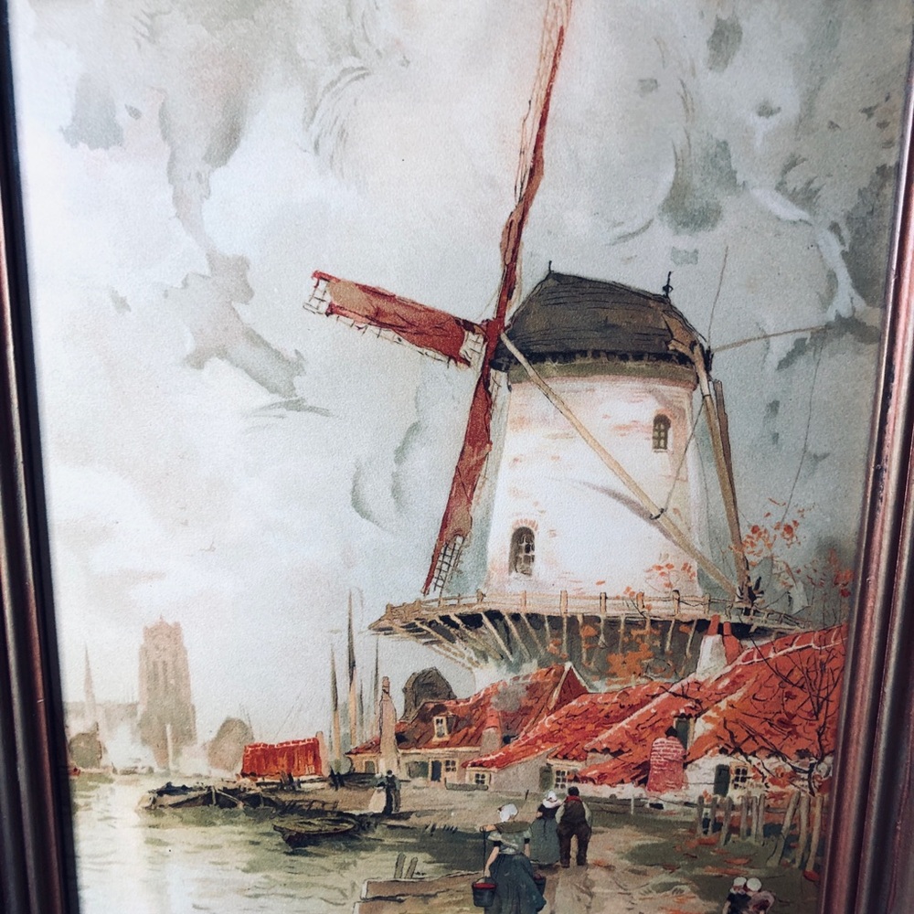 Framed Windmill Painting with Brown Vintage Frame - Picture 3 of 14
